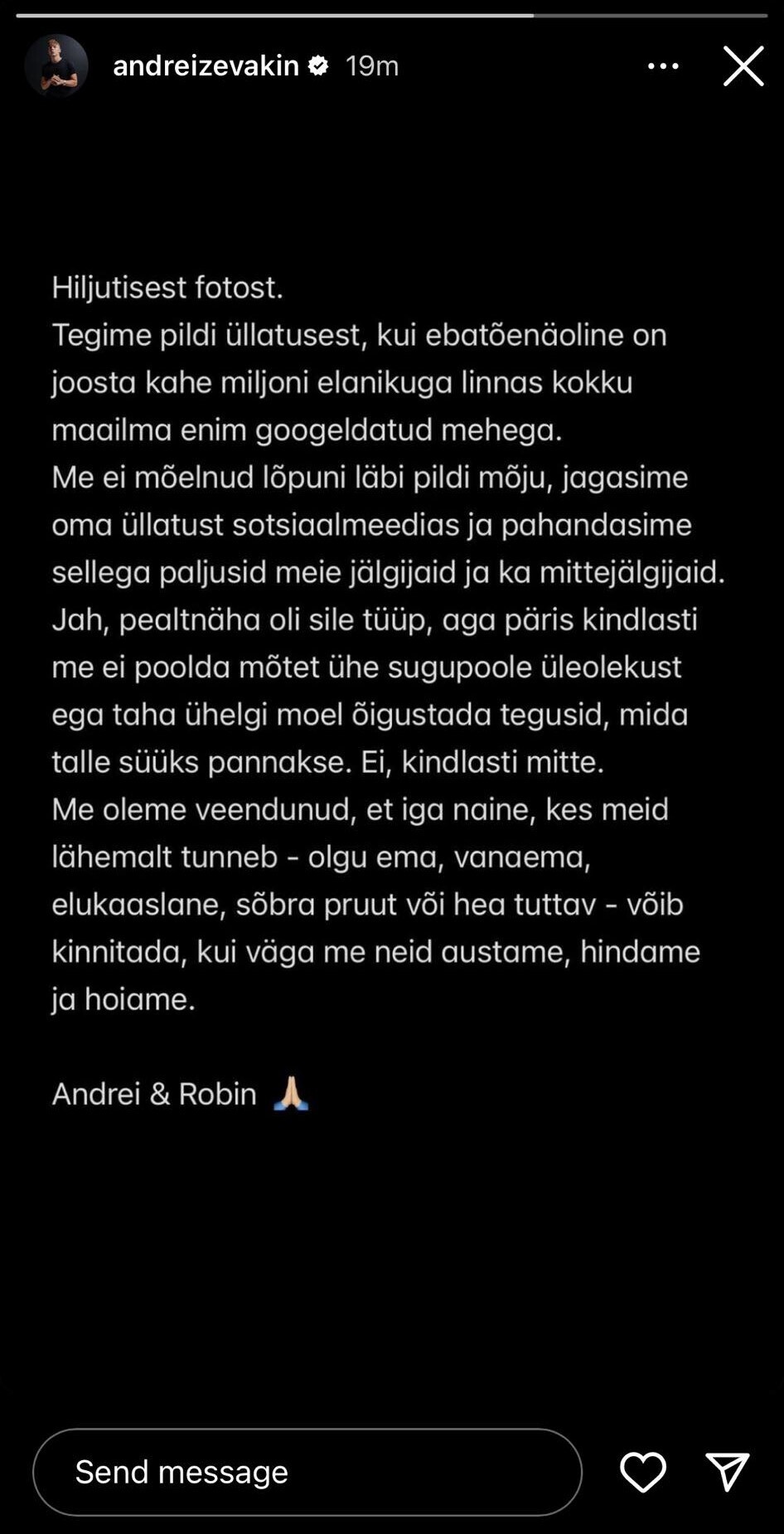 Andrei Zevakini Instagrami story
