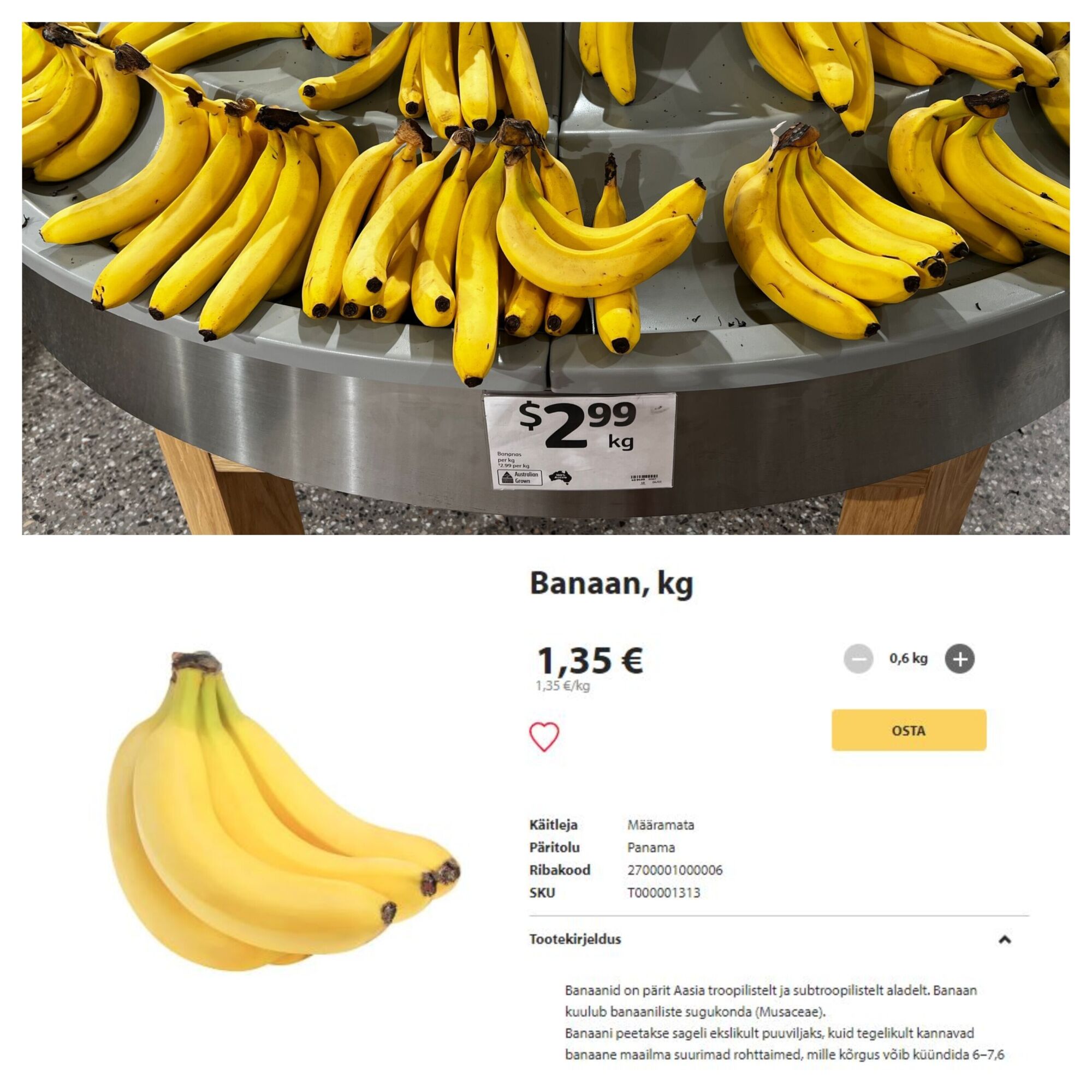 Banaanide hinnavõrdlus