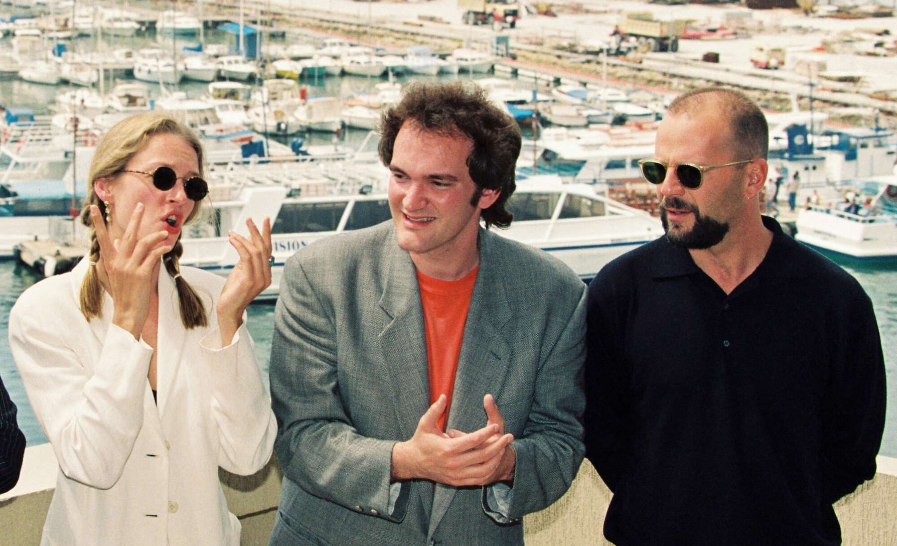 Uma Thurman, Quentin Tarantino ja Bruce Willis.