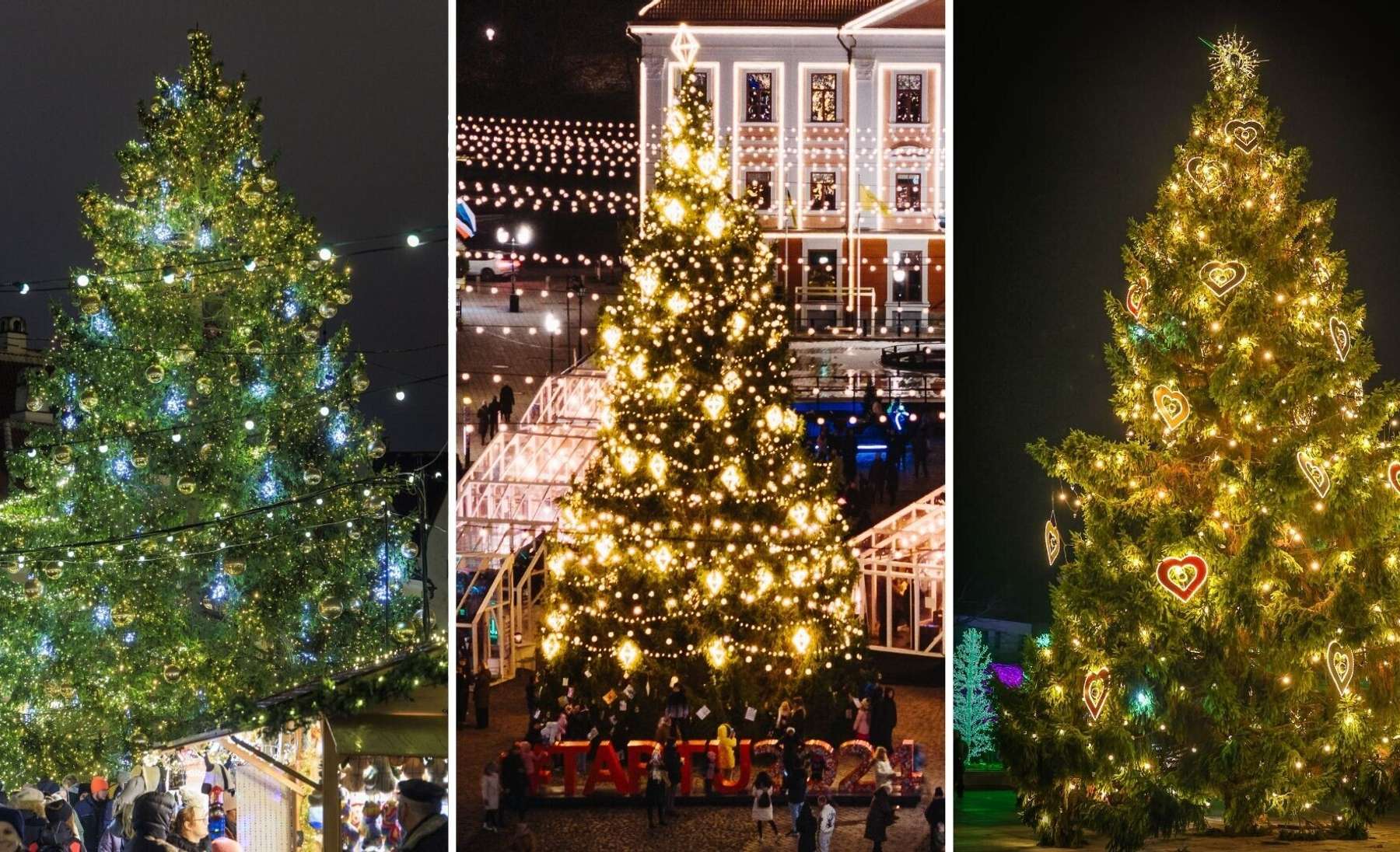 Kollaaž Tallinna, Tartu ja Pärnu jõulupuudest