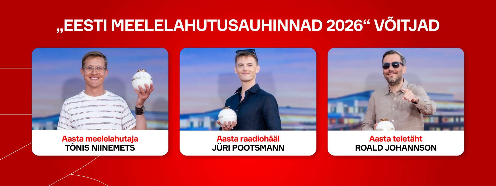 Roald Johannson, Jüri Pootsmann ja Tõnis Niinemets pärjati Eesti Meelelahutusauhindadel võitjateks