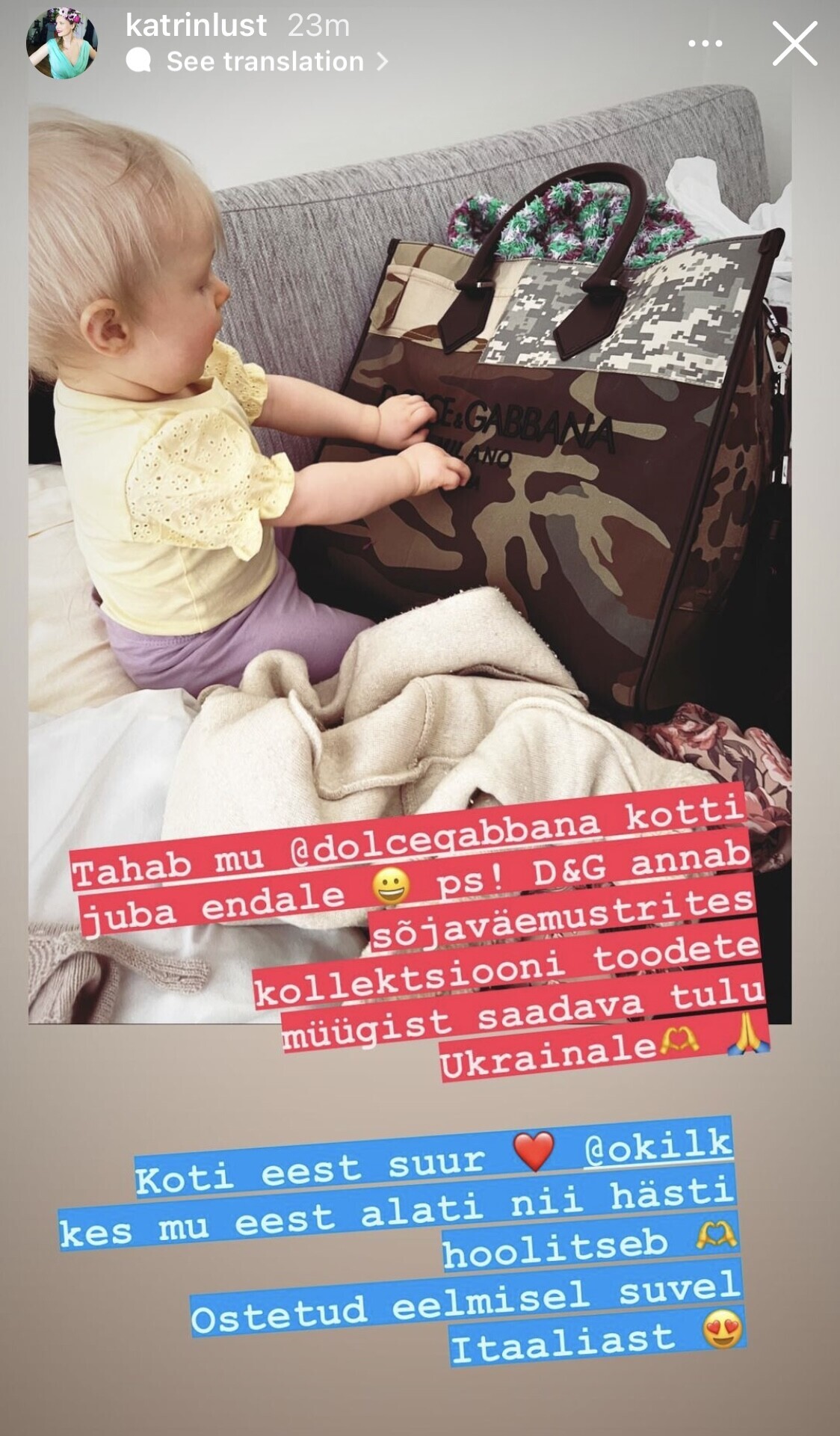 Katrin Lusti tütar Dolce&Gabbana kotiga