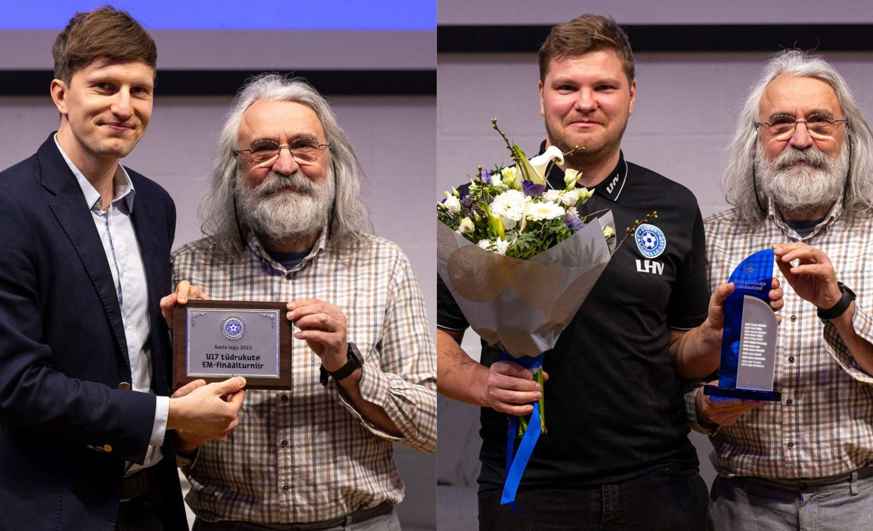 Aasta teo auhinna võttis vastu Juss Tamming (vasakpoolsel pildil), aasta töötajaks kuulutati Jako Arikainen (parempoolsel pildil). Laureaatide tunnustamise viis läbi EJLi president Aivar Pohlak