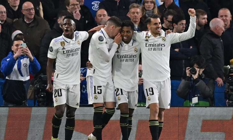 Real Madridi jalgpallurid tähistamas Rodrygo tabamust